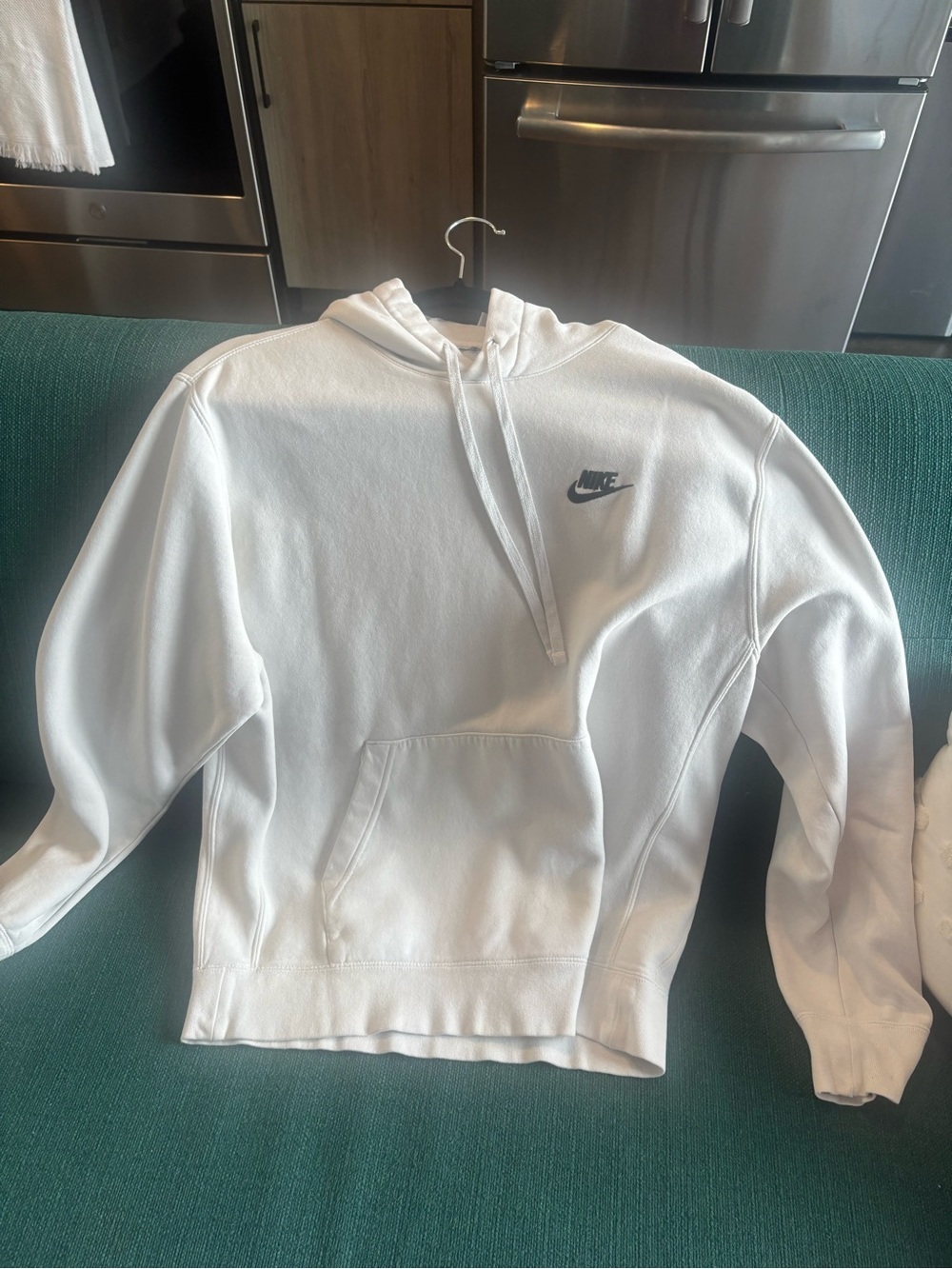 Nike White Hoodie with Small Black Swoosh Logo